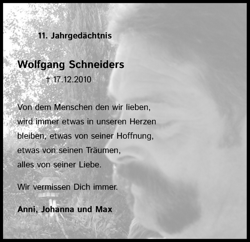  Traueranzeige für Wolfgang Schneiders vom 17.12.2021 aus Kölner Stadt-Anzeiger / Kölnische Rundschau / Express