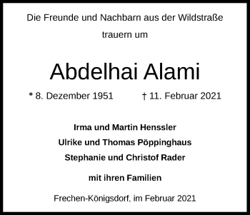 Anzeige von Abdelhai Alami von Kölner Stadt-Anzeiger / Kölnische Rundschau / Express
