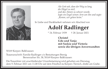 Anzeige von Adolf Radlinger von  Werbepost 