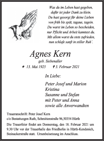 Anzeige von Agnes Kern von  Wochenende 