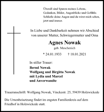 Anzeige von Agnes Nowak von Kölner Stadt-Anzeiger / Kölnische Rundschau / Express