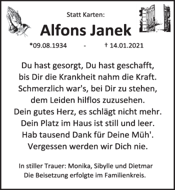 Anzeige von Alfons Janek von  Werbepost 