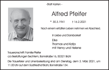 Anzeige von Alfred Pfeifer von  Schlossbote/Werbekurier 