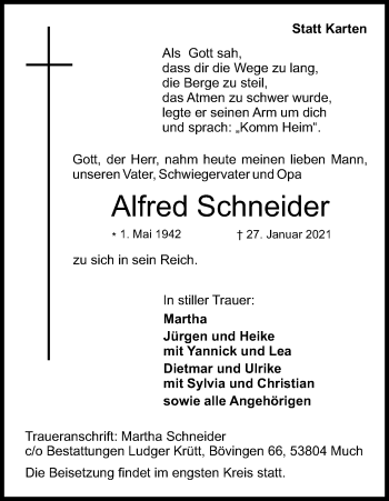 Anzeige von Alfred Schneider von Kölner Stadt-Anzeiger / Kölnische Rundschau / Express