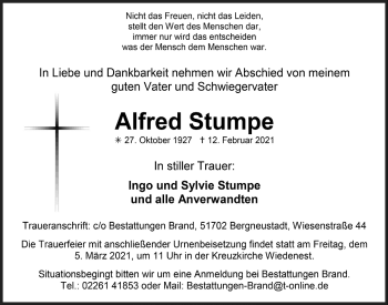 Anzeige von Alfred Stumpe von  Anzeigen Echo 