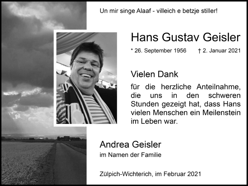  Traueranzeige für Andrea Geisler vom 13.02.2021 aus  Blickpunkt Euskirchen 