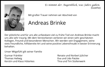 Anzeige von Andreas Brinke von Kölner Stadt-Anzeiger / Kölnische Rundschau / Express
