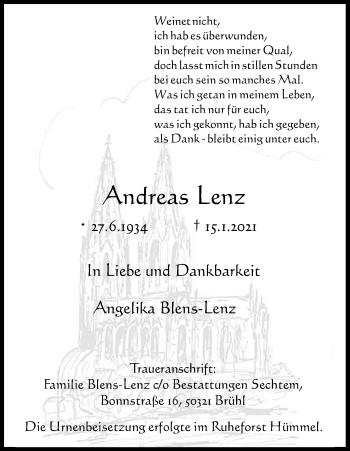 Anzeige von Andreas Lenz von Kölner Stadt-Anzeiger / Kölnische Rundschau / Express