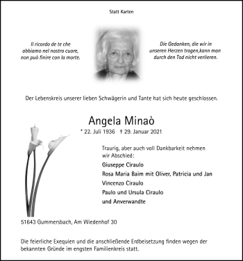Anzeige von Angela Minao von  Anzeigen Echo 