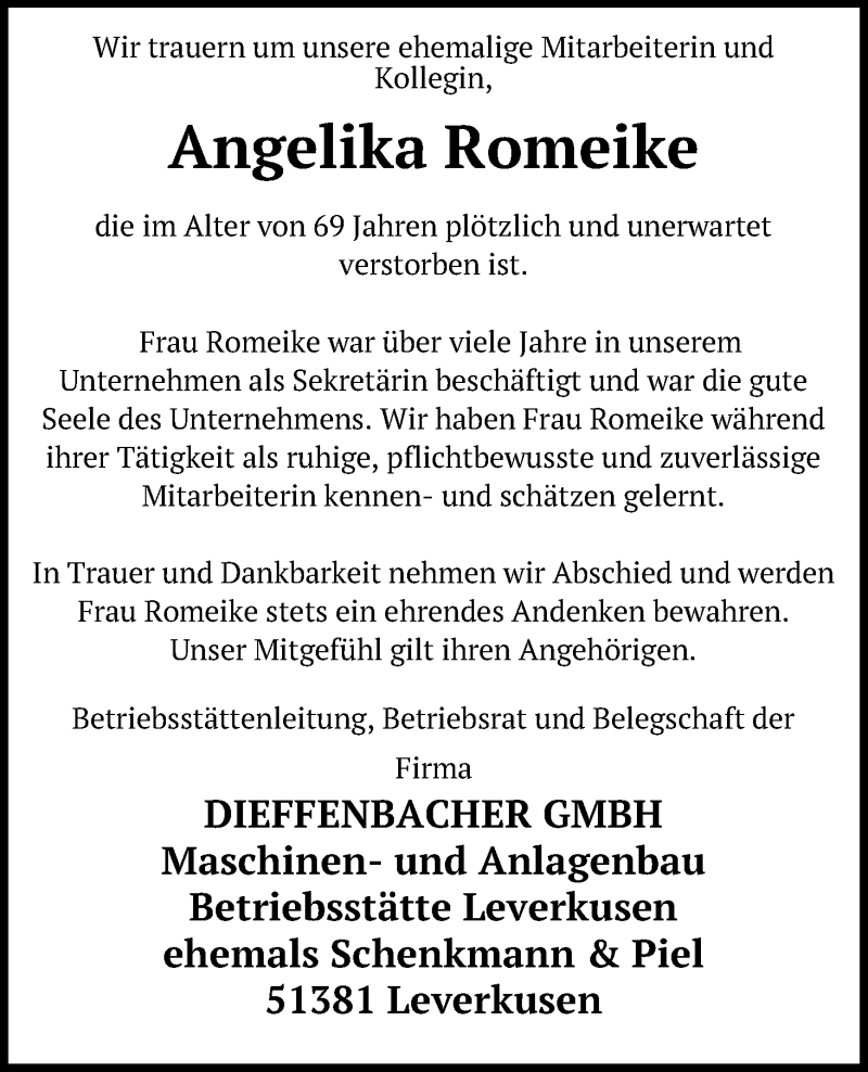  Traueranzeige für Angelika Romeike vom 27.02.2021 aus Kölner Stadt-Anzeiger / Kölnische Rundschau / Express