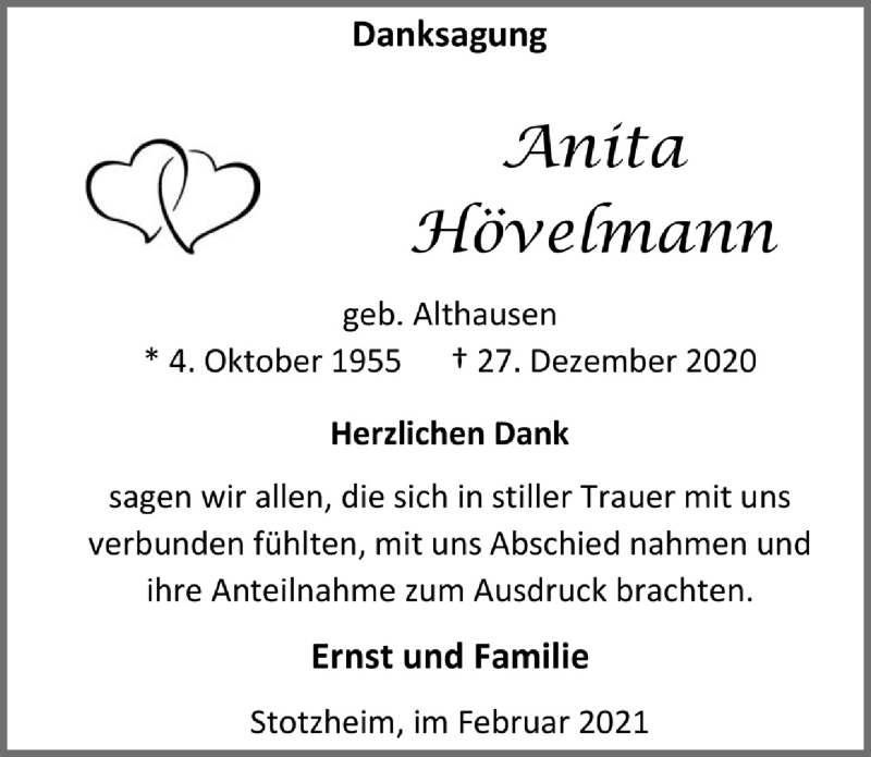  Traueranzeige für Anita Hövelmann vom 27.02.2021 aus  Blickpunkt Euskirchen 