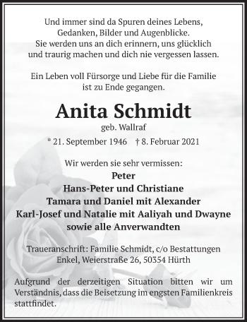 Anzeige von Anita Schmidt von  Wochenende 