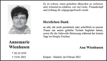 Anzeige von Annemarie Wienhausen von  Werbepost 