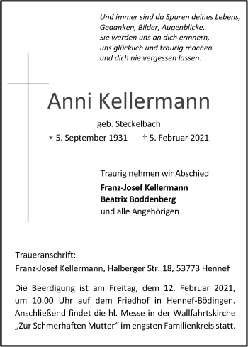 Anzeige von Anni Kellermann von Kölner Stadt-Anzeiger / Kölnische Rundschau / Express
