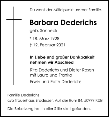 Anzeige von Barbara Dederichs von Kölner Stadt-Anzeiger / Kölnische Rundschau / Express