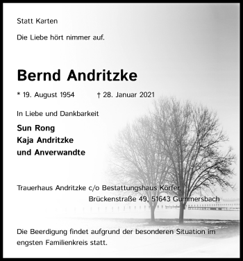 Anzeige von Bernd Andritzke von Kölner Stadt-Anzeiger / Kölnische Rundschau / Express