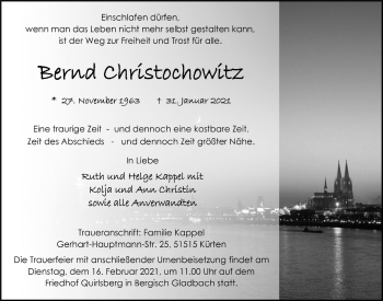 Anzeige von Bernd Christochowitz von  Bergisches Handelsblatt 