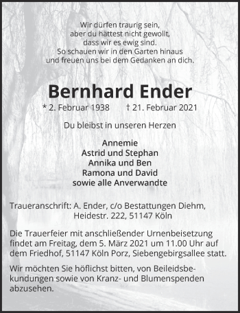 Anzeige von Bernhard Ender von  Kölner Wochenspiegel 