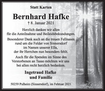 Anzeige von Bernhard Hafke von  Wochenende 