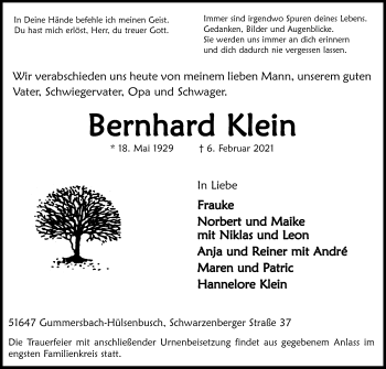 Anzeige von Bernhard Klein von Kölner Stadt-Anzeiger / Kölnische Rundschau / Express