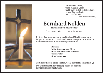 Anzeige von Bernhard Nolden von Kölner Stadt-Anzeiger / Kölnische Rundschau / Express