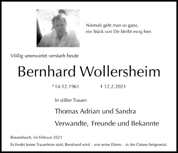 Anzeige von Bernhard Wollersheim von  Lokalanzeiger 