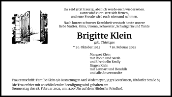 Anzeige von Brigitte Klein von Kölner Stadt-Anzeiger / Kölnische Rundschau / Express