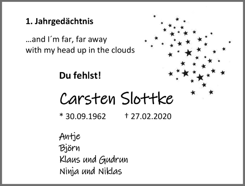  Traueranzeige für Carsten Slottke vom 18.07.2023 aus  Anzeigen Echo 