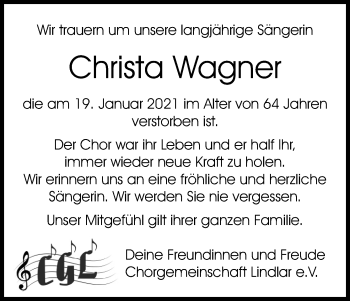 Anzeige von Christa Wagner von Kölner Stadt-Anzeiger / Kölnische Rundschau / Express