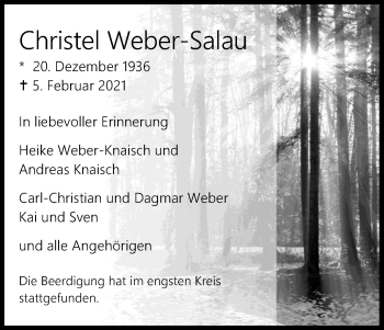 Anzeige von Christel Weber-Salau von Kölner Stadt-Anzeiger / Kölnische Rundschau / Express
