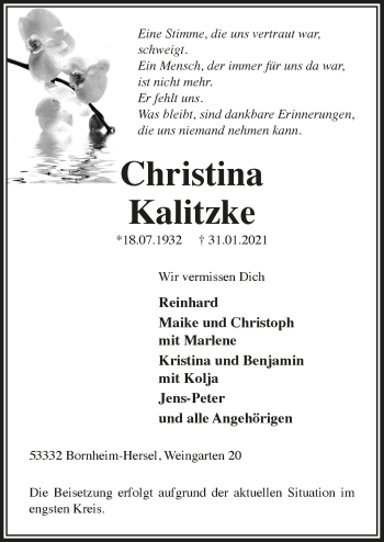 Anzeige von Christina Kalitzke von  Schaufenster/Blickpunkt 