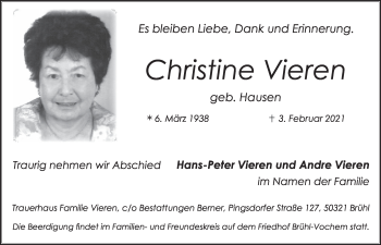 Anzeige von Christine Vieren von  Wochenende  Schlossbote/Werbekurier 