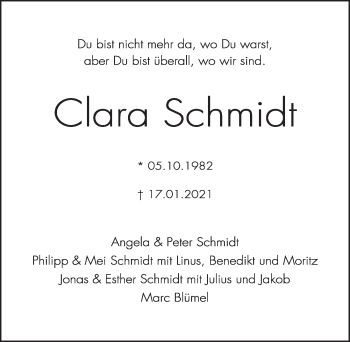Anzeige von Clara Schmidt von  Schlossbote/Werbekurier 