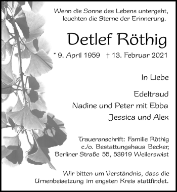 Anzeige von Detlef Röthig von  Blickpunkt Euskirchen 
