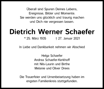 Anzeige von Dietrich Werner Schaefer von Kölner Stadt-Anzeiger / Kölnische Rundschau / Express