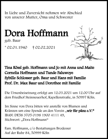 Anzeige von Dora Hoffmann von Kölner Stadt-Anzeiger / Kölnische Rundschau / Express