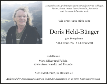 Anzeige von Doris Held-Bünger von  Blickpunkt Euskirchen 