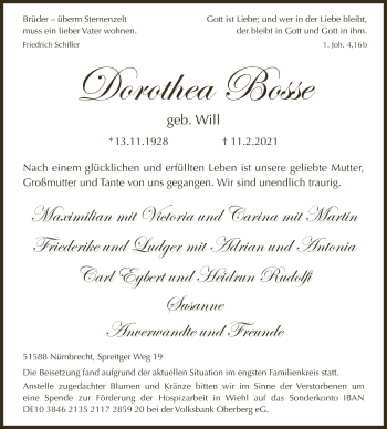 Anzeige von Dorothea Bosse von  Lokalanzeiger 