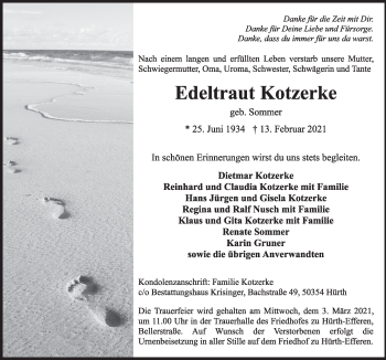 Anzeige von Edeltraut Kotzerke von  Wochenende 