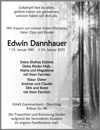 Anzeige von Edwin Dannhauer von  Anzeigen Echo 