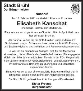 Anzeige von Elisabeth Kanschat von  Schlossbote/Werbekurier 
