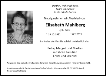 Anzeige von Elisabeth Mahlberg von  Blickpunkt Euskirchen 