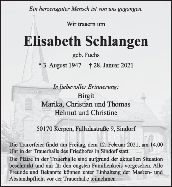 Anzeige von Elisabeth Schlangen von  Werbepost 