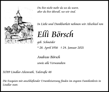 Anzeige von Elli Börsch von Kölner Stadt-Anzeiger / Kölnische Rundschau / Express