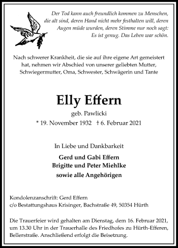 Anzeige von Elly Effern von Kölner Stadt-Anzeiger / Kölnische Rundschau / Express