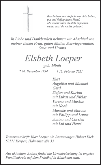 Anzeige von Elsbeth Loeper von  Werbepost 