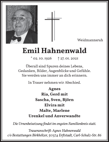 Anzeige von Emil Hahnenwald von  Werbepost 
