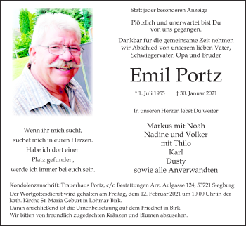 Anzeige von Emil Portz von Kölner Stadt-Anzeiger / Kölnische Rundschau / Express