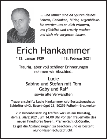 Anzeige von Erich Hankammer von  Wochenende 