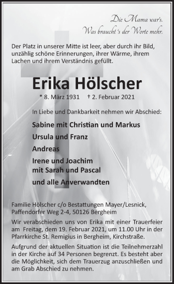 Anzeige von Erika Hölscher von  Werbepost 